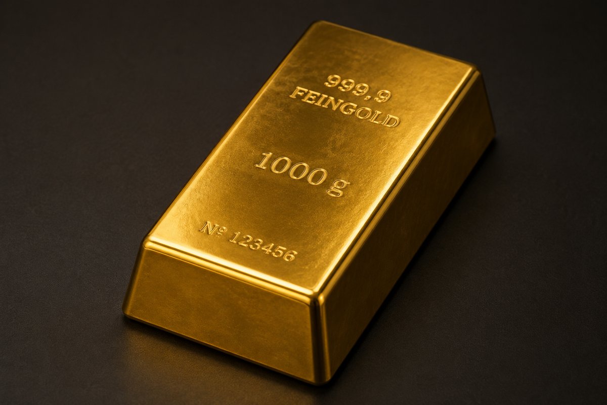 TGI Gold Benny hält einen 1000g Feingoldbarren — physisches Gold von TGI International